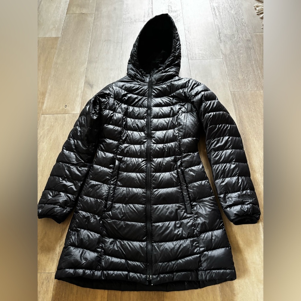 The North Face Shiny Black Hooded Puffer Coat